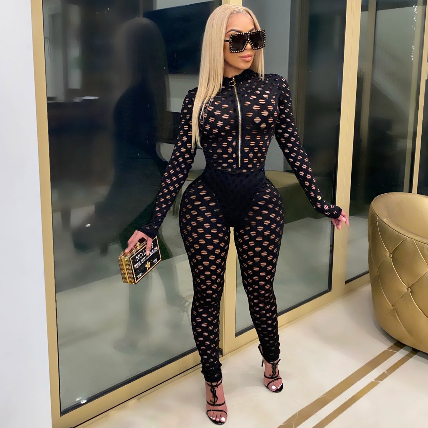 Diamond Cut See Through Fitted Jumpsuit