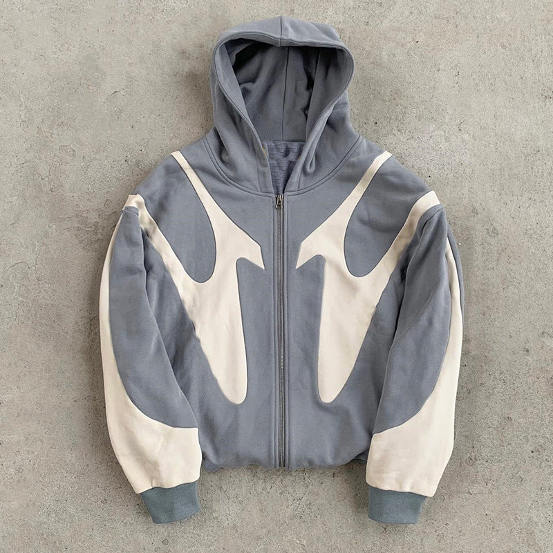 Pattern Stitching Trendy Zipper Hoodie For Men