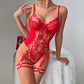 Erotic Red Rose Embroidered Lingerie