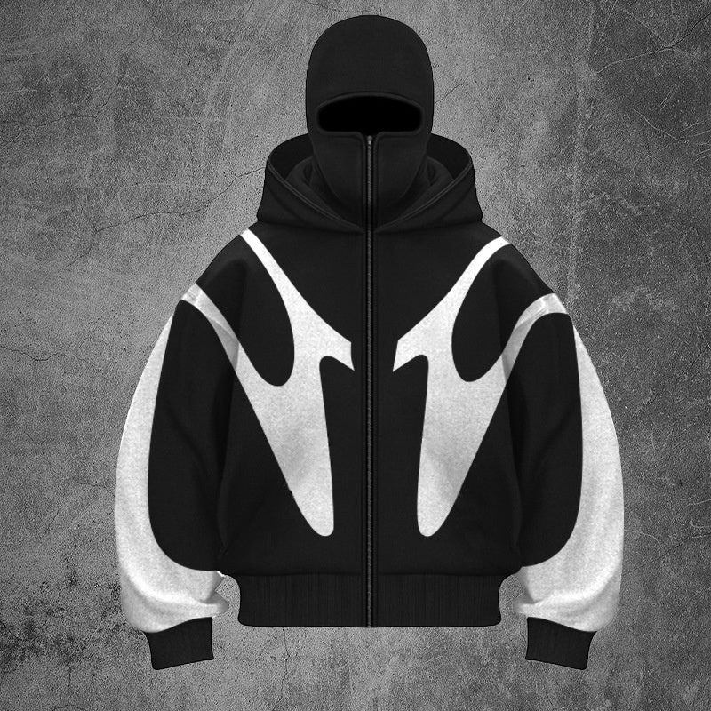 Pattern Stitching Trendy Zipper Hoodie For Men