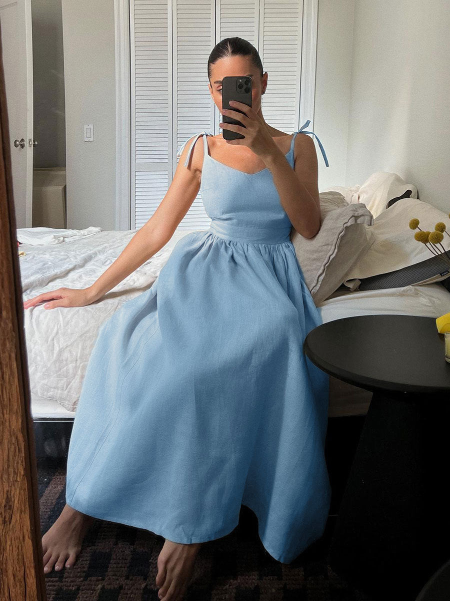 Cotton Backless Spaghetti Strap Dress