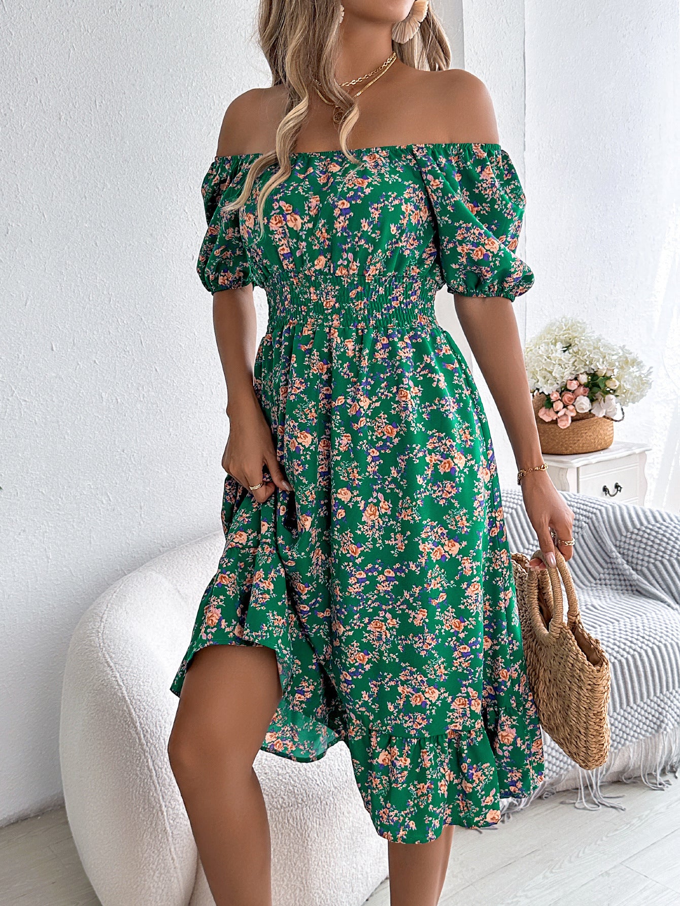 Floral Print Ruffles Dress