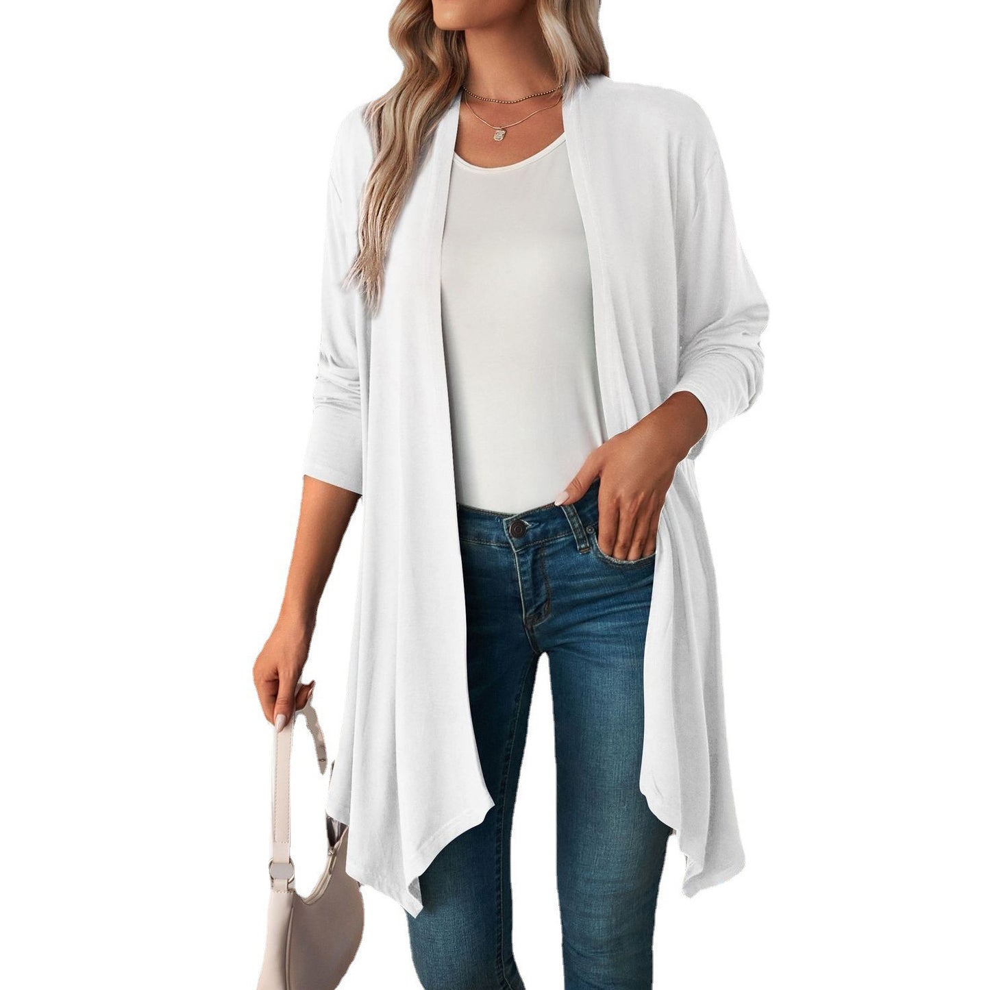 Solid Color Long Sleeved Cardigan For Women