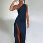 Women's Satin One-shoulder Split Dress