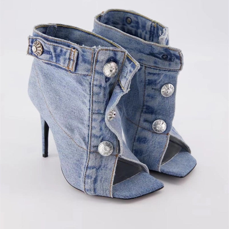 Rivets Denim Short Booties