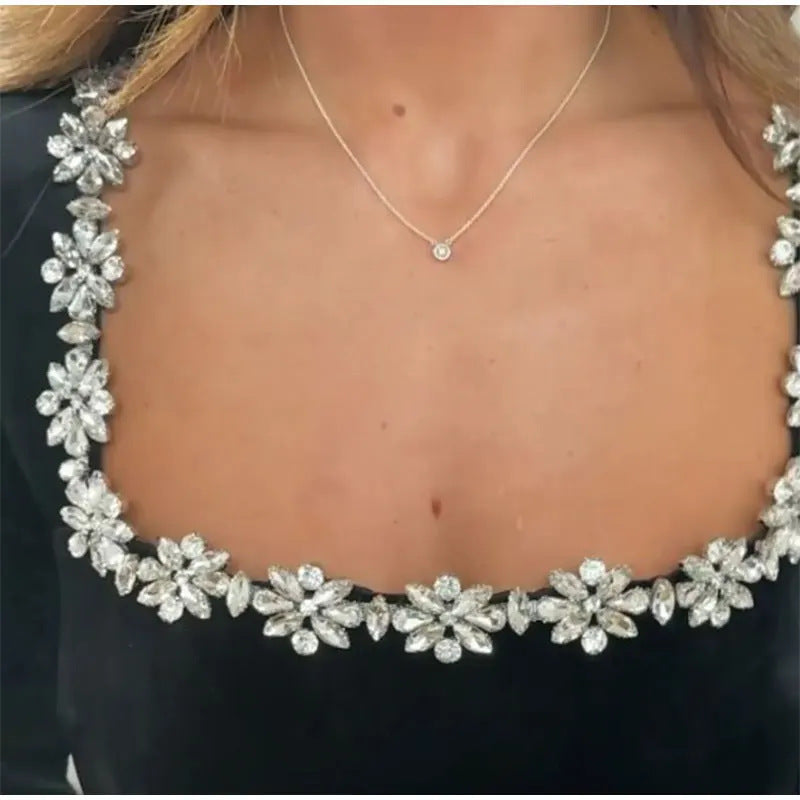 Elegant Squared Neck Rhinestone A-line Dress