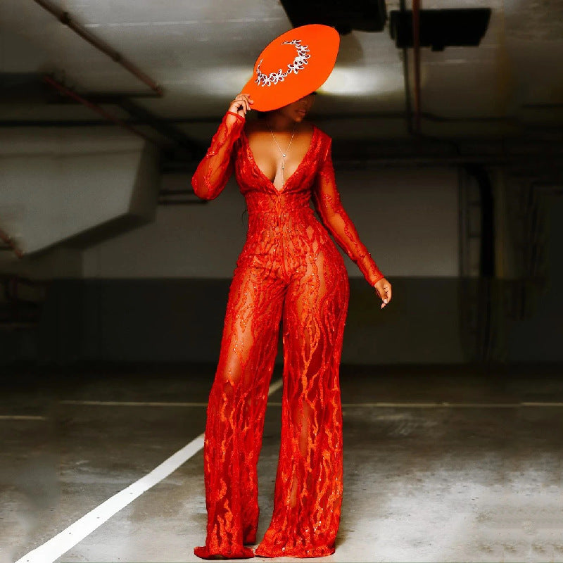 Sequins Low Cleavage Jumpsuit