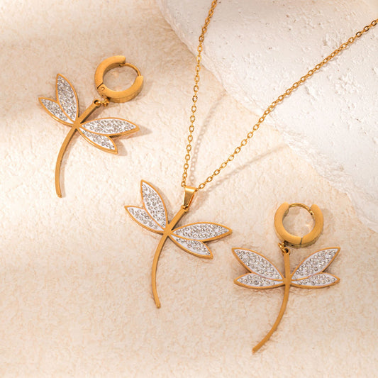 Dragonfly Titanium Steel Micro Rhinestone  Set