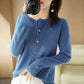 Backed Round Neck Knitted Cardigan For Women
