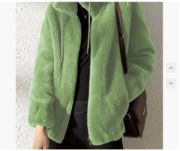 Double Faced Fleece High Neck Cardigan For Women
