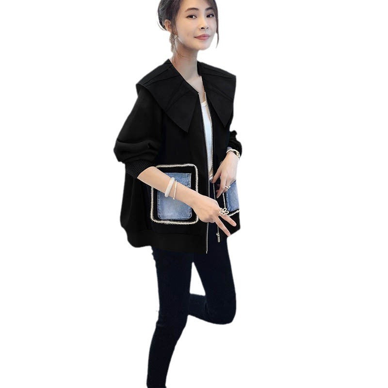 Patchwork Doll Collar Short Coat