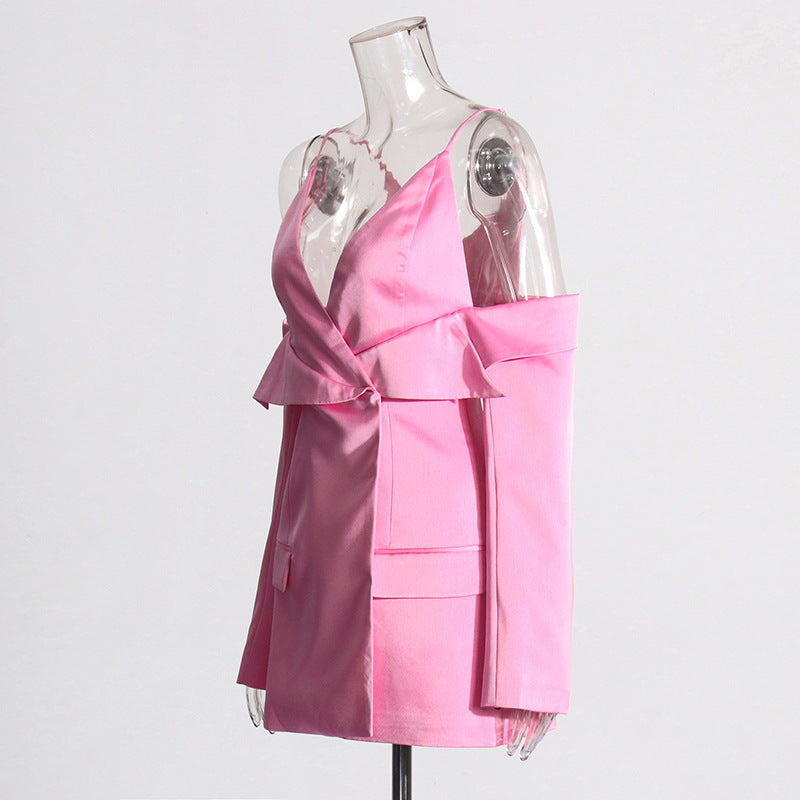 Off-the-shoulder Camisole Coat Dress