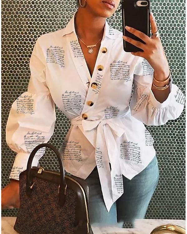 Balloon Sleeve Print Shirt