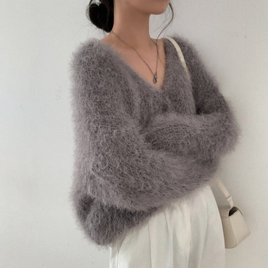 Mink Long-sleeved Knitted Cardigan For Women
