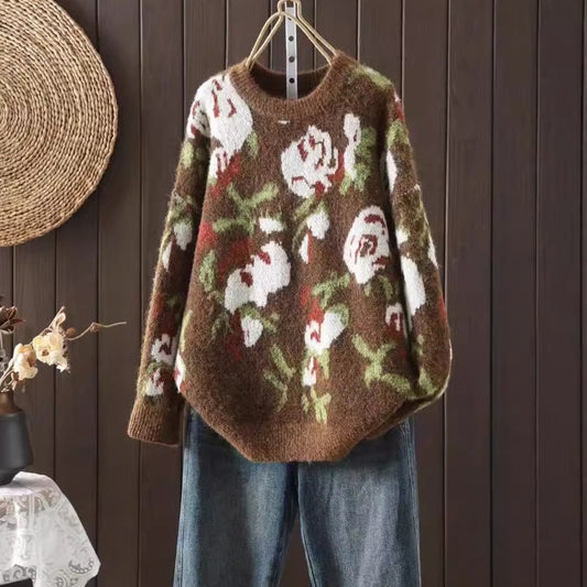 Round Neck Floral Printed Sweater
