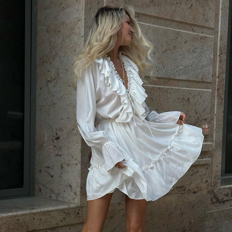 V-Neck  Ruffled Sleeve Dress