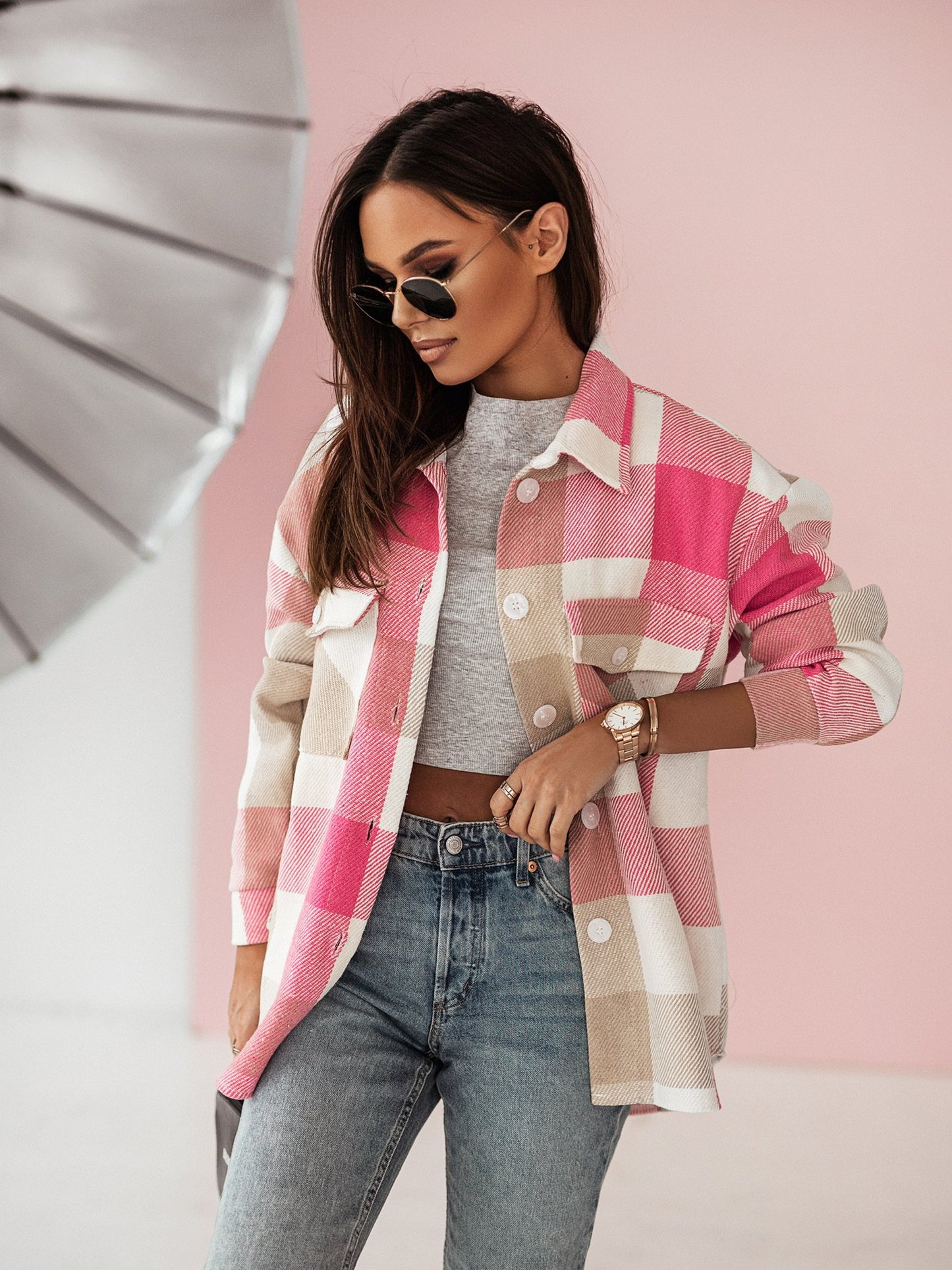 Women's Brushed Woolen Plaid Coat