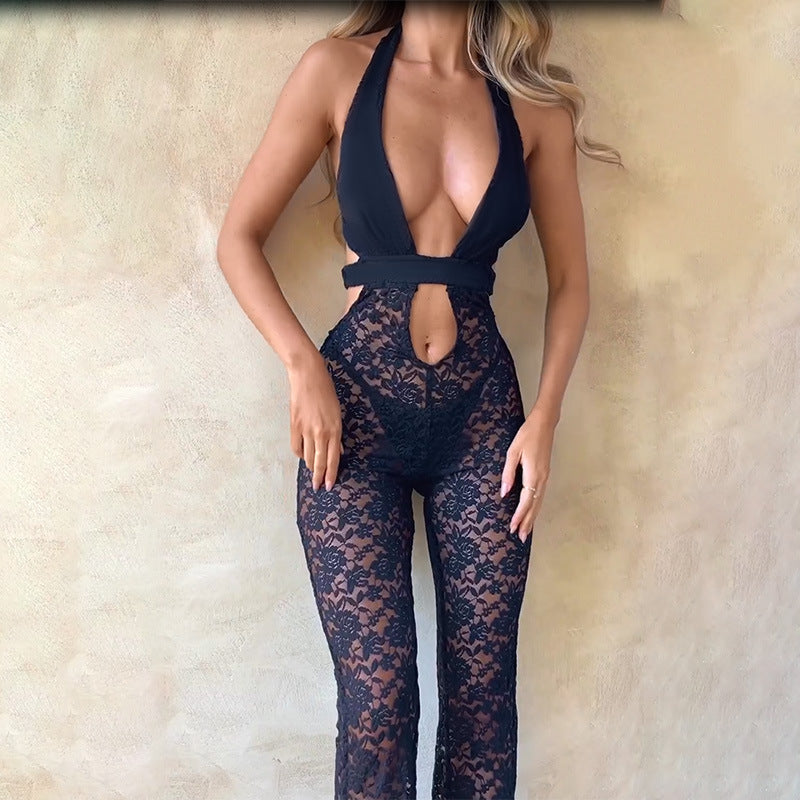 Extremely Lowcut Lace Jumpsuit