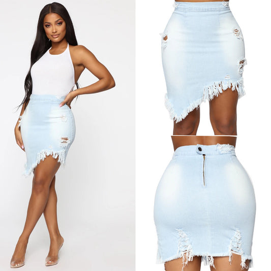 Distressed Denim Skirt