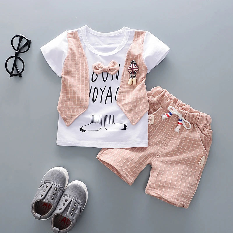 New!! Kids Unisex Cotton Bowknot T-Shirt Shorts 2pcs/Sets Toddler