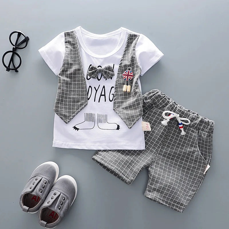 New!! Kids Unisex Cotton Bowknot T-Shirt Shorts 2pcs/Sets Toddler