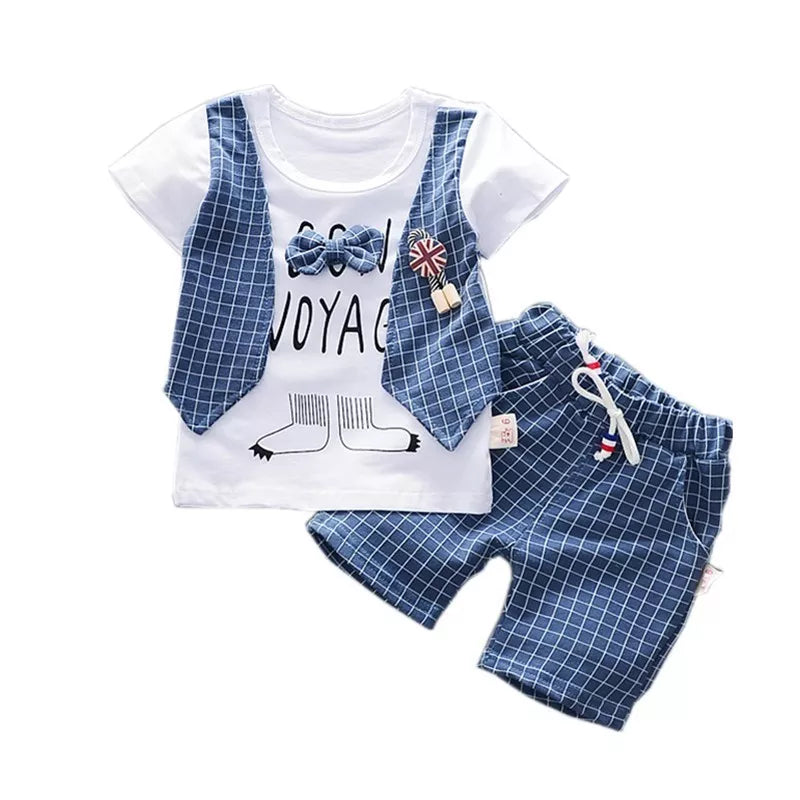 New!! Kids Unisex Cotton Bowknot T-Shirt Shorts 2pcs/Sets Toddler