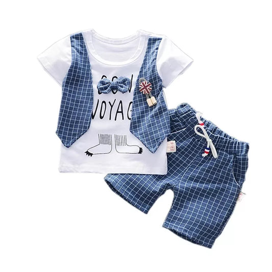 New!! Kids Unisex Cotton Bowknot T-Shirt Shorts 2pcs/Sets Toddler