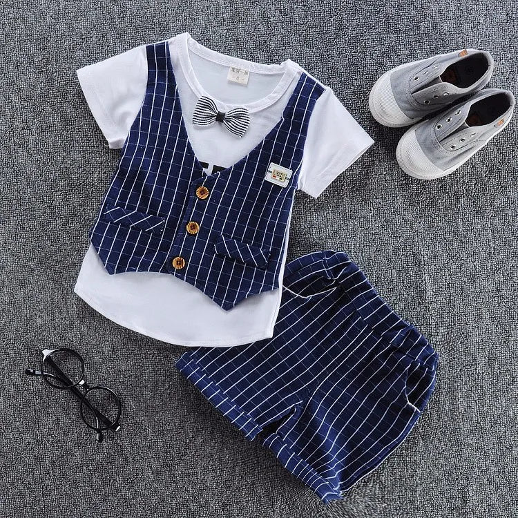 New!! Kids Unisex Cotton Bowknot T-Shirt Shorts 2pcs/Sets Toddler