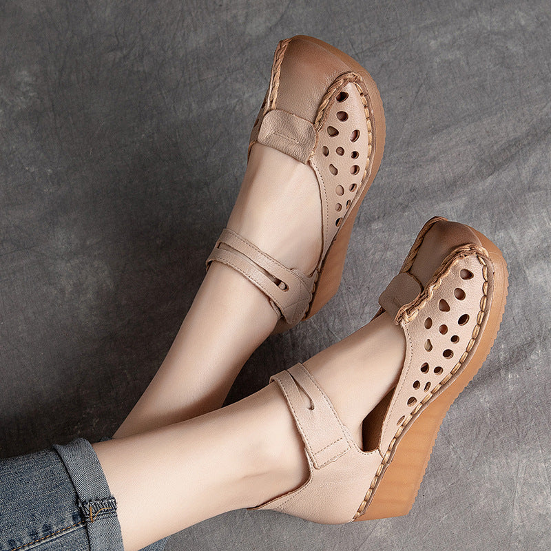 Slope Heel Cowhide Shoes