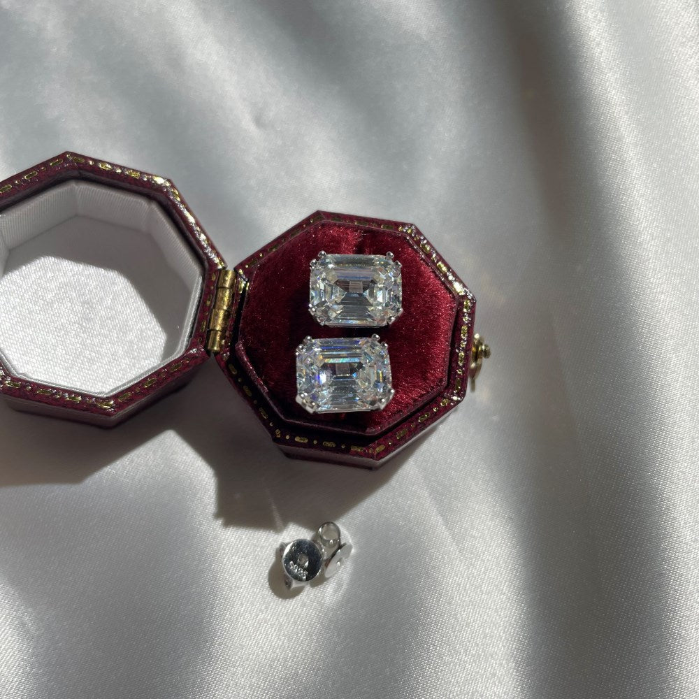 Sterling Silver Emerald Cut Stud Earrings
