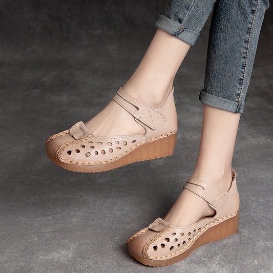 Slope Heel Cowhide Shoes