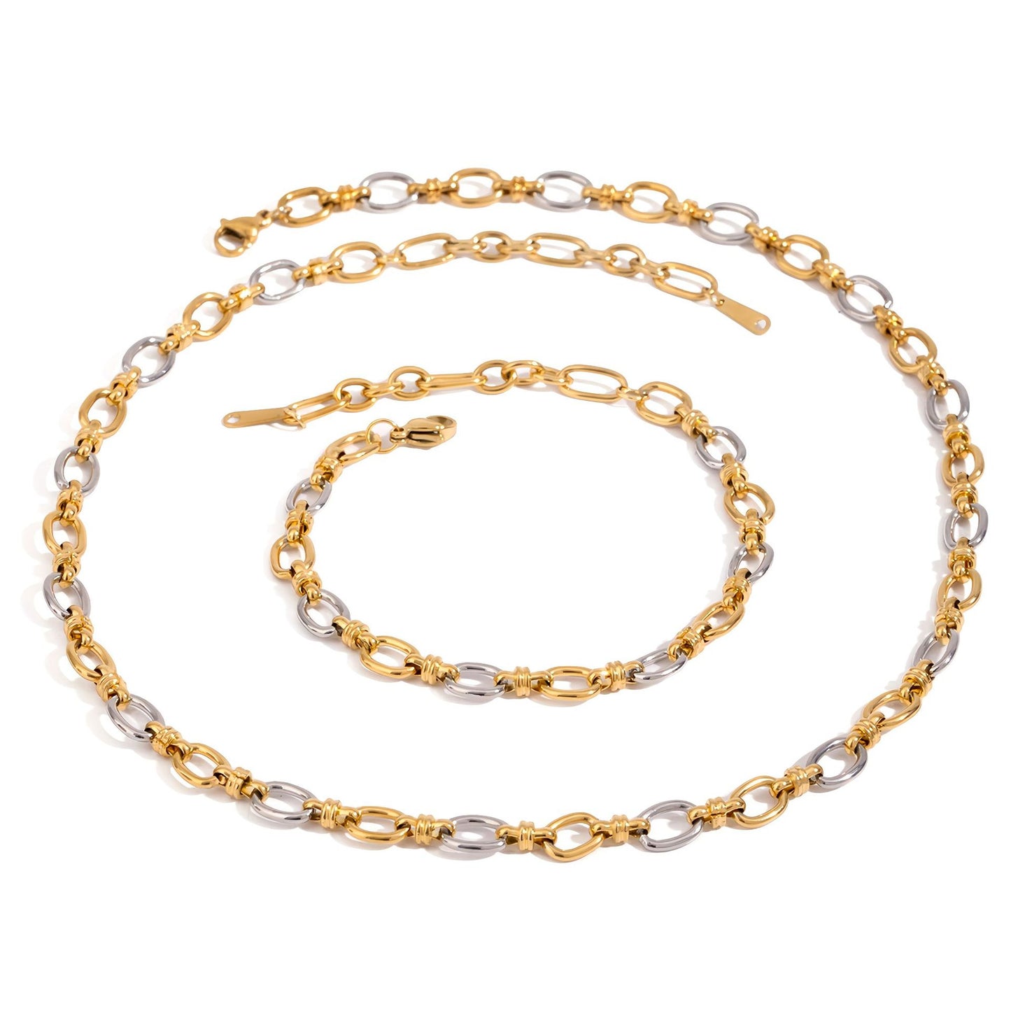 Stainless Steel Pigment Ring Necklace Bracelet Set