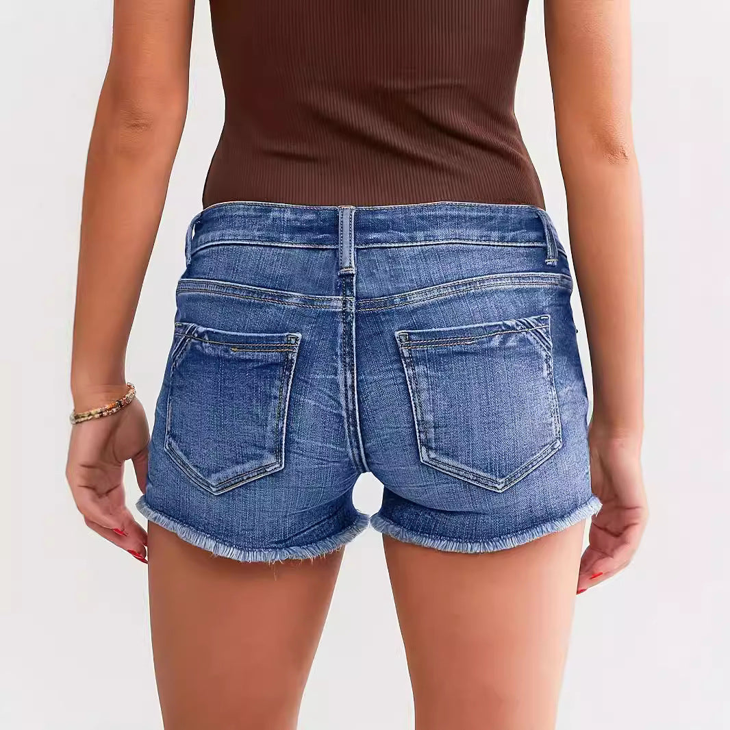 Ladies Ripped Denim Shorts