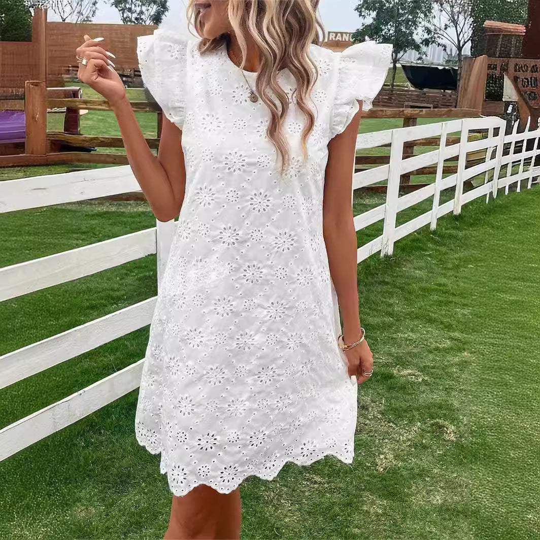 White Double Sleeve Lace Dress