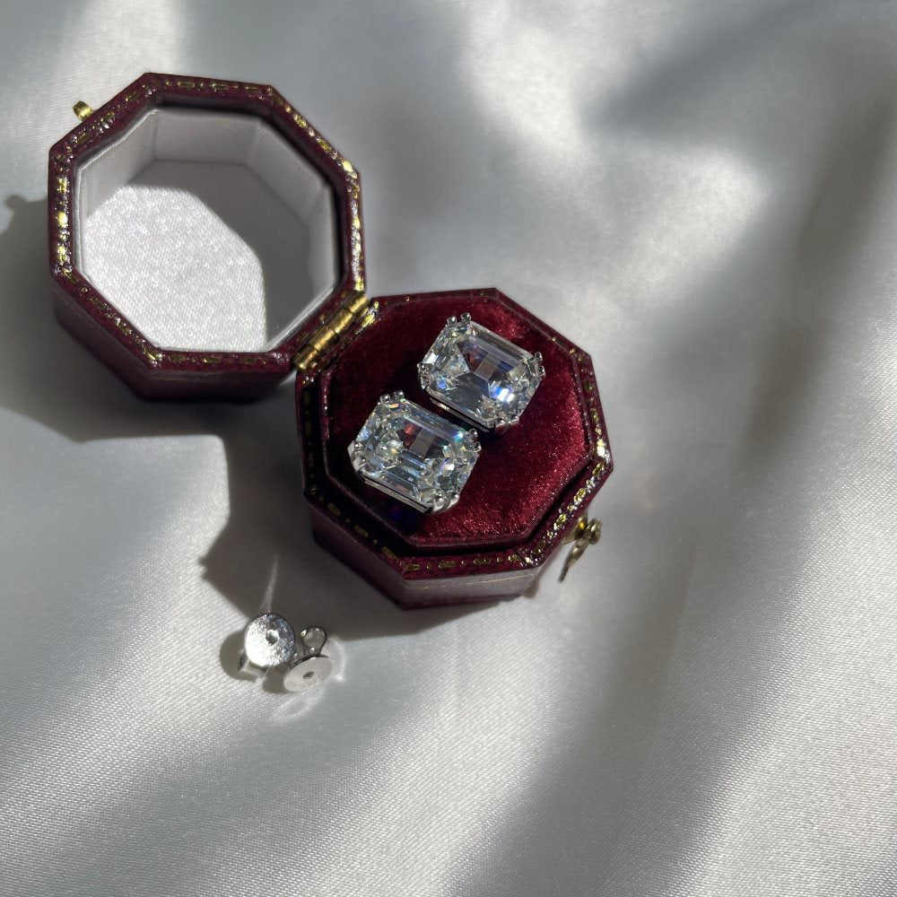 Sterling Silver Emerald Cut Stud Earrings