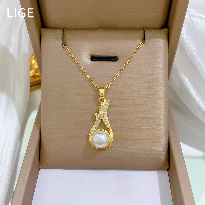 Diamond Pearl Necklace & Earrings Set