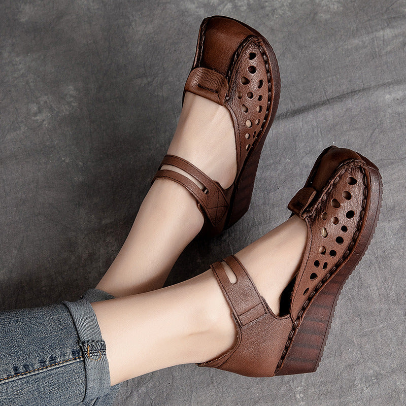 Slope Heel Cowhide Shoes