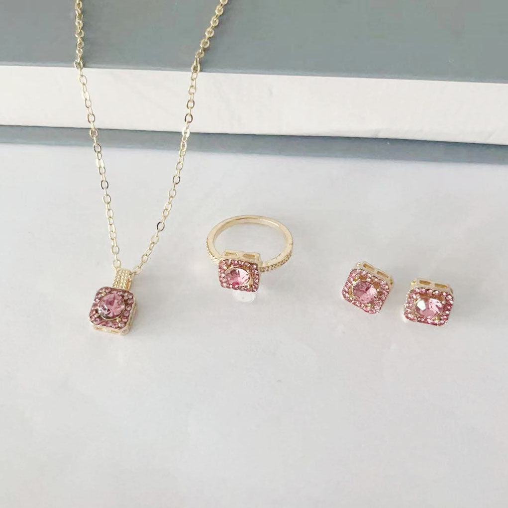 Women's Squared Pendant Necklace 3Pcs Set