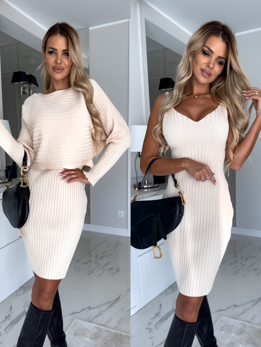 Women's Long-sleeved Ribbed 2pcs Suit.