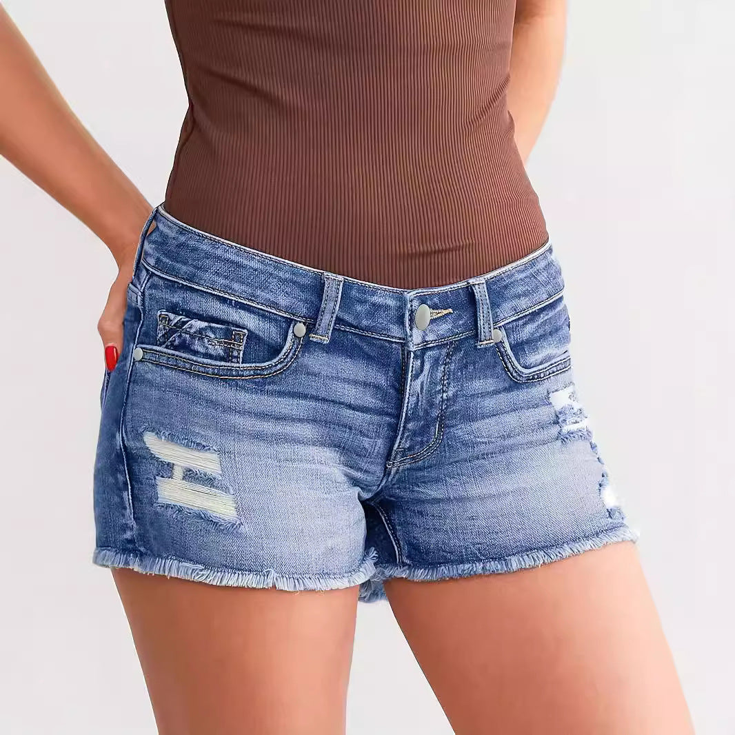 Ladies Ripped Denim Shorts