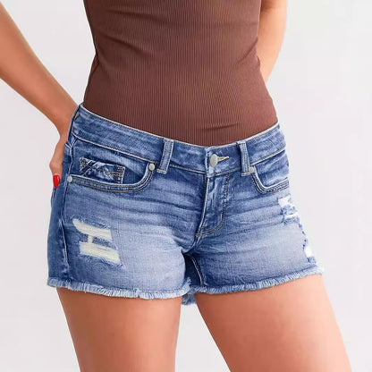 Ladies Ripped Denim Shorts