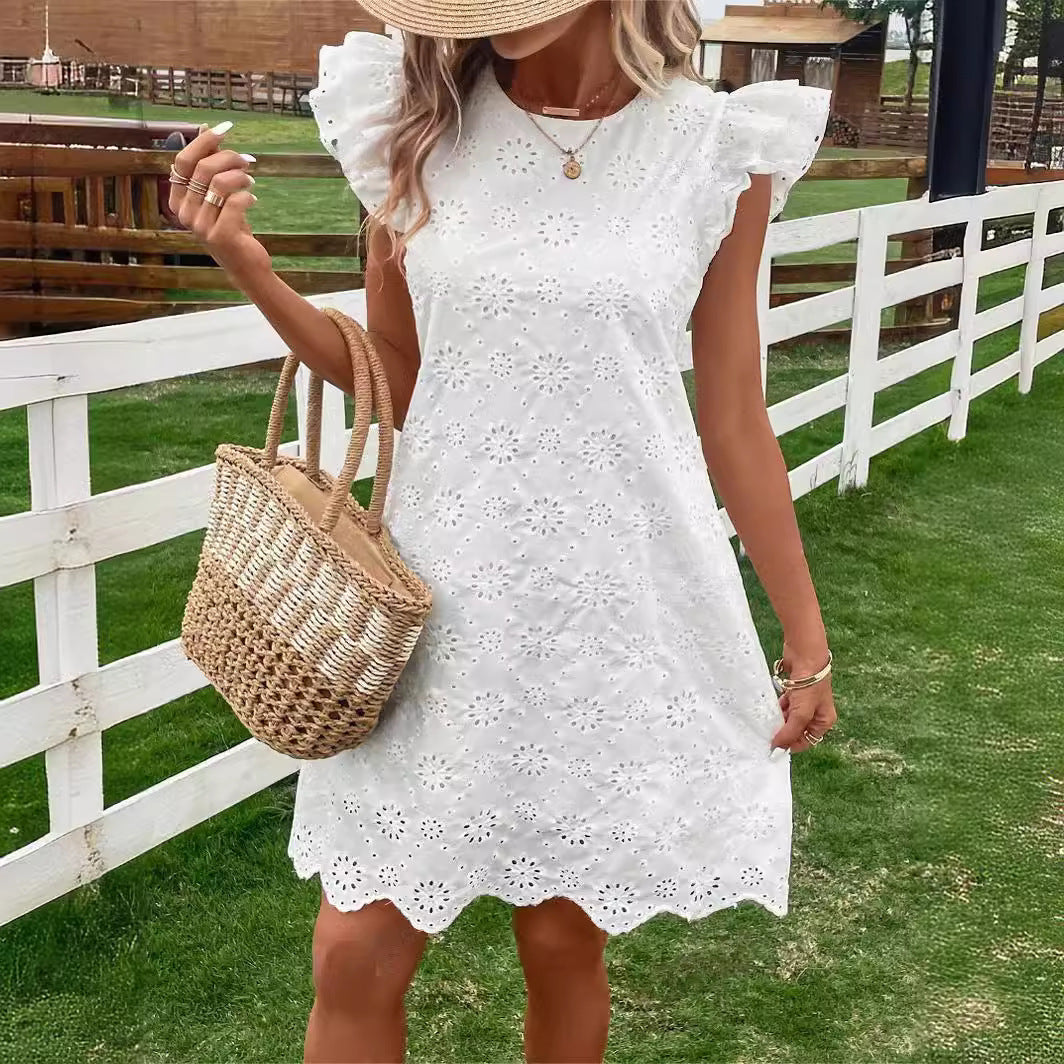 White Double Sleeve Lace Dress