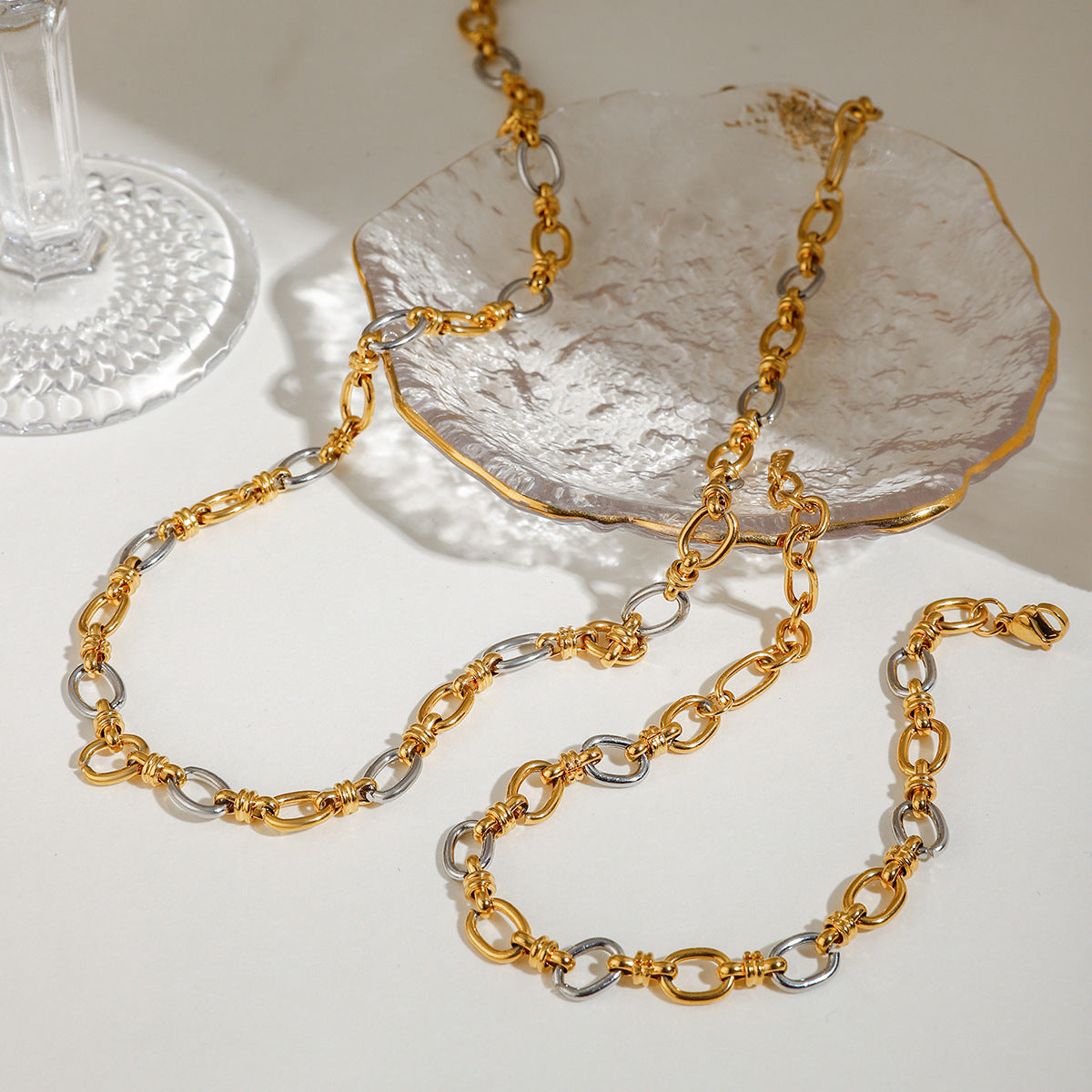 Stainless Steel Pigment Ring Necklace Bracelet Set