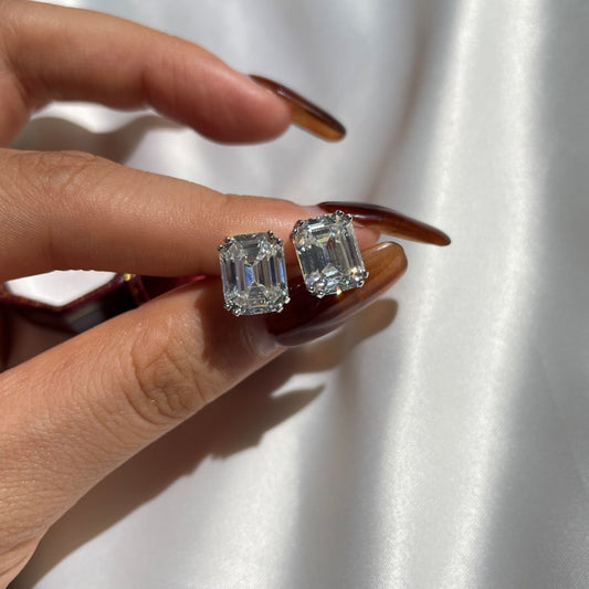 Sterling Silver Emerald Cut Stud Earrings