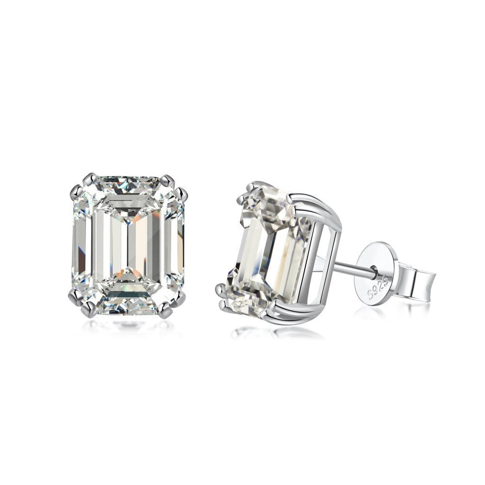 Sterling Silver Emerald Cut Stud Earrings