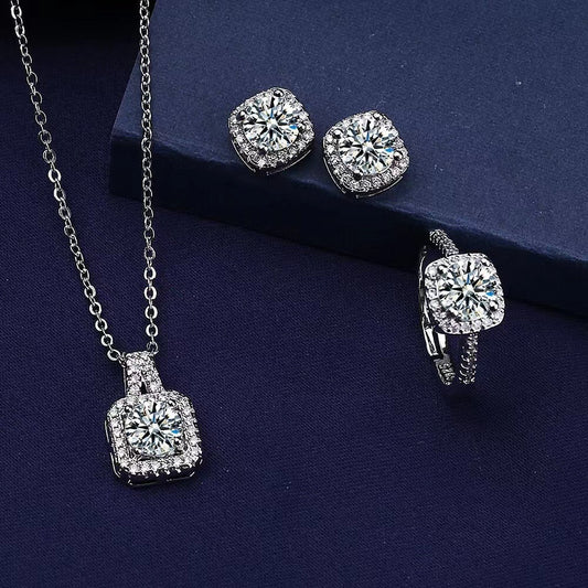Women's Squared Pendant Necklace 3Pcs Set