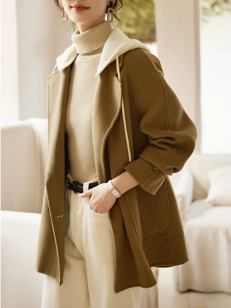 Ladies Wool Coat w/Removable Knitted Hat