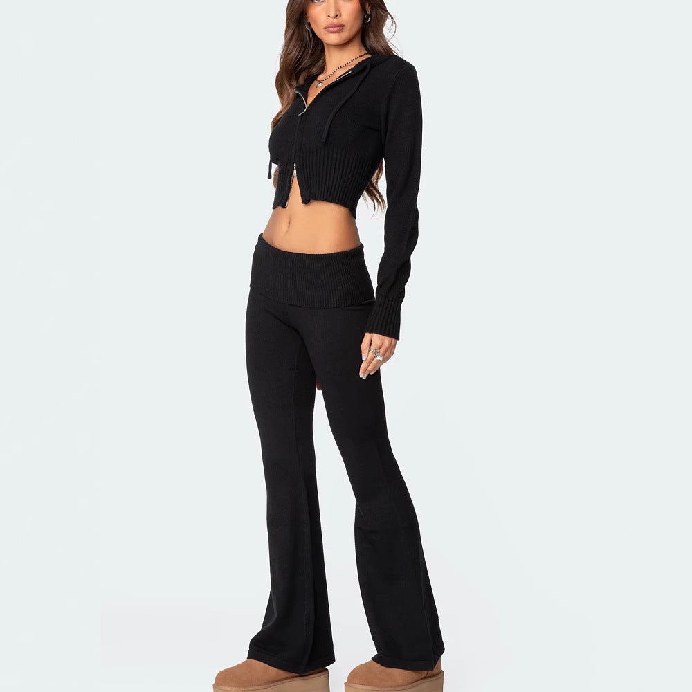 Ladies Knitted Hooded 2 Pcs Suit