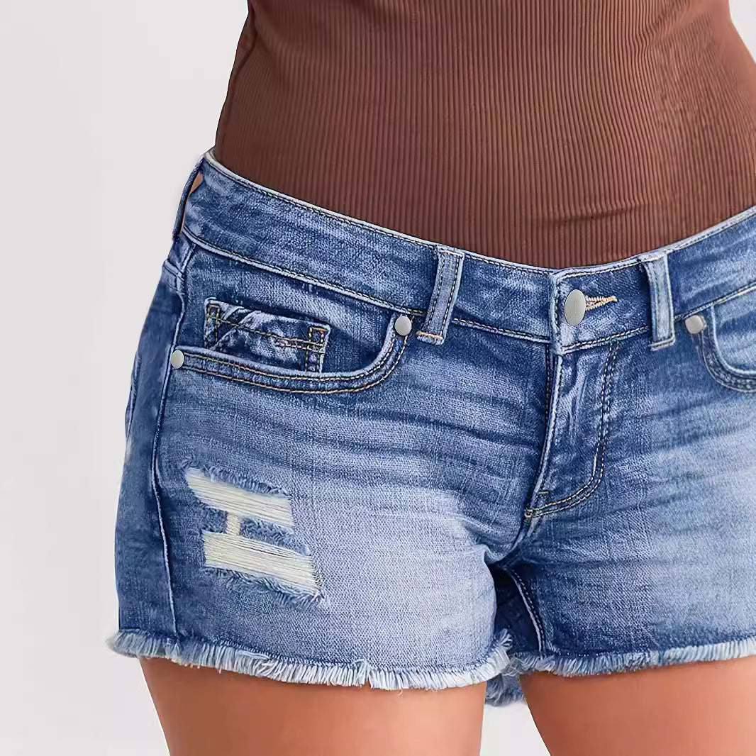 Ladies Ripped Denim Shorts