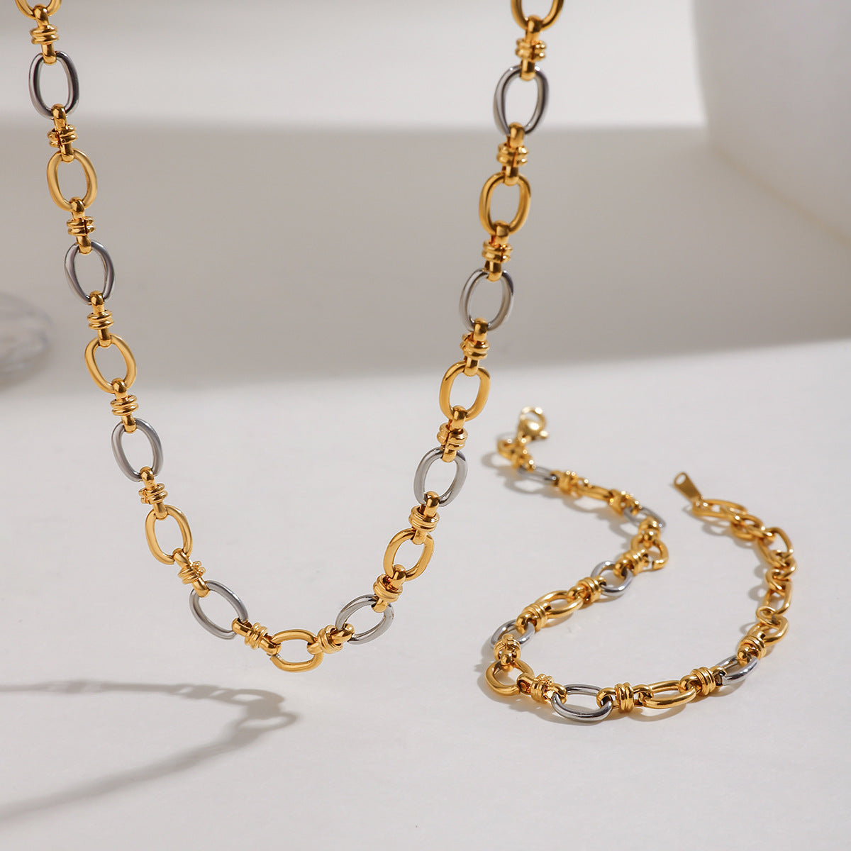 Stainless Steel Pigment Ring Necklace Bracelet Set